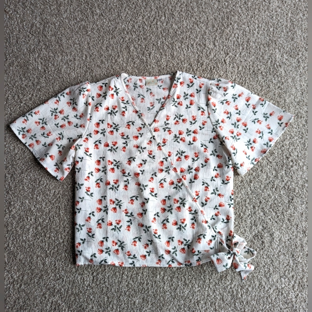 Love Olive Floral Faux Wrap Blouse